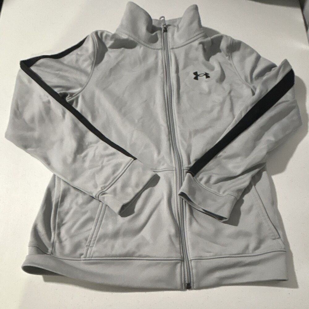 Under Armour Loose Youth Size L Gray/Black Full-Zip Track Jacket Stand-Up Collar